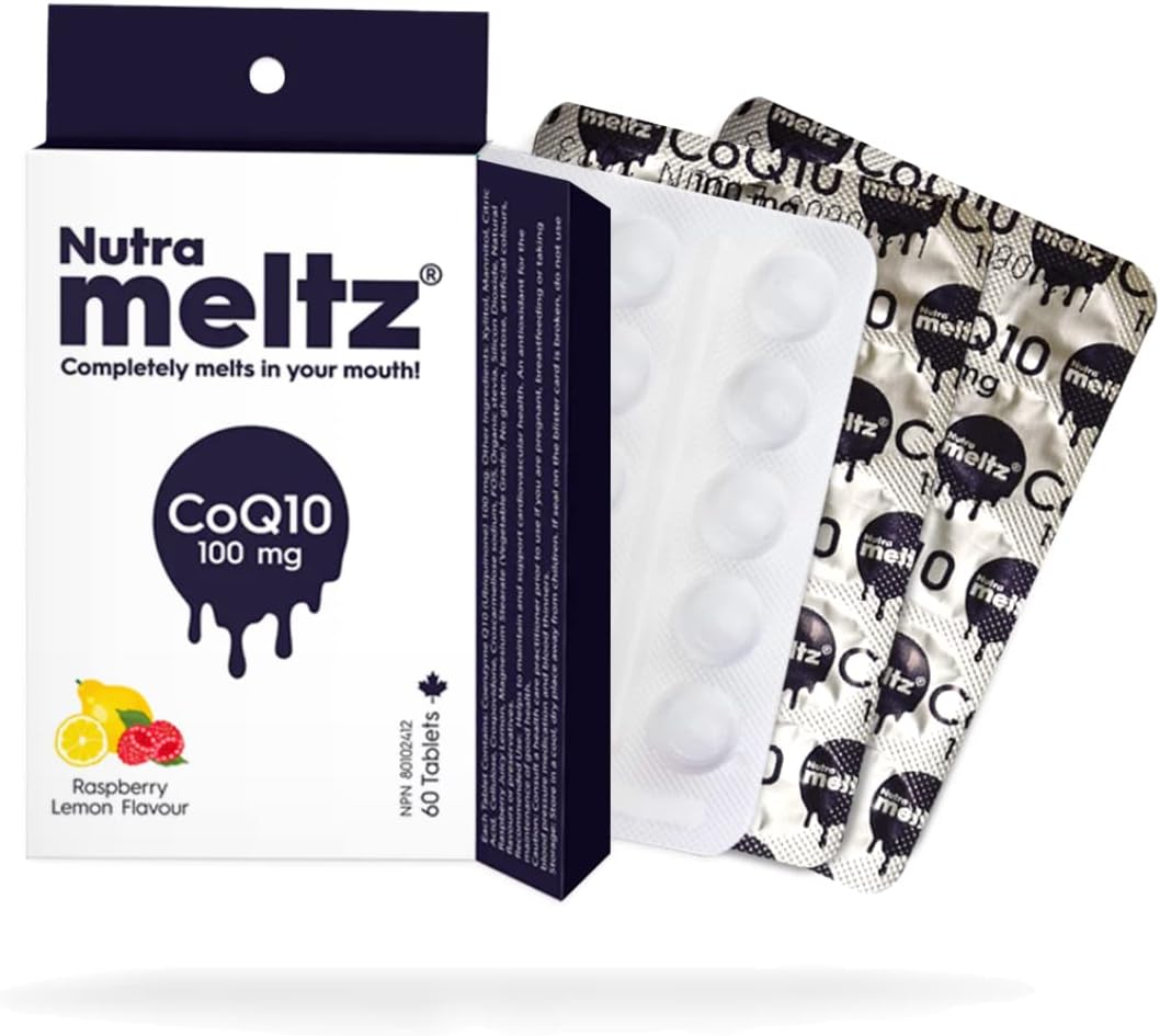 CoQ10 Nutra Meltz Tablets 100mg for Heart Health & Energy - Raspberry Lemon Flavor, 60 Quick Dissolving Tablets
