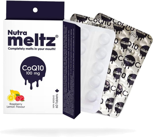 CoQ10 Nutra Meltz Tablets 100mg for Heart Health & Energy - Raspberry Lemon Flavor, 60 Quick Dissolving Tablets