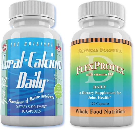 Coral Calcium and FlexProtex D Combo for Daily Bone and Joint Support (1 Month Supply)