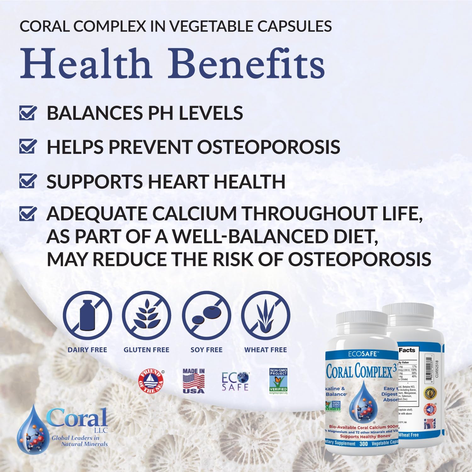 Coral White Coral Complex 3 - 900mg Coral Calcium with 1200IU Vitamin D3 and 168mg Magnesium - 300 Veg Caps