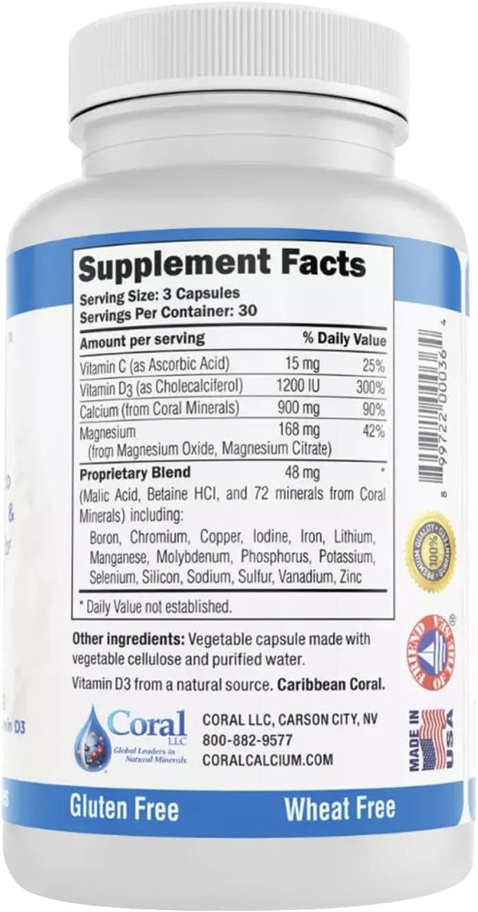 Coral White Coral Complex 3 - 900mg Coral Calcium with 1200IU Vitamin D3 and 168mg Magnesium - 300 Veg Caps