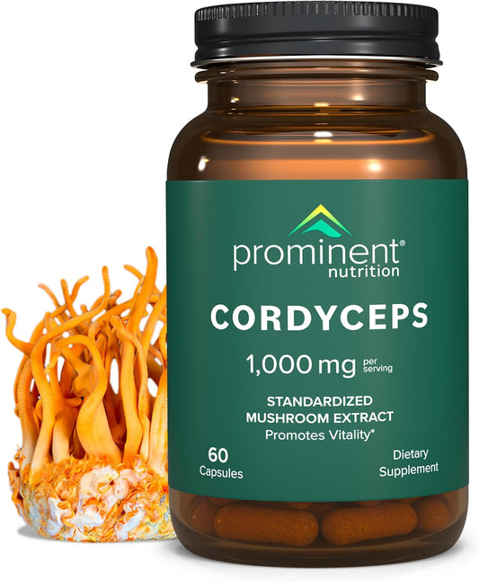 Cordyceps Mushroom Capsules 1000mg - 60 Count, Promotes Vitality, Nutrient-Rich Mushroom Supplements