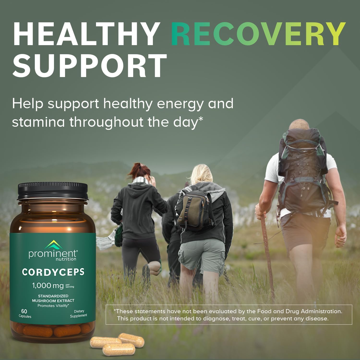 Cordyceps Mushroom Capsules 1000mg - 60 Count, Promotes Vitality, Nutrient-Rich Mushroom Supplements