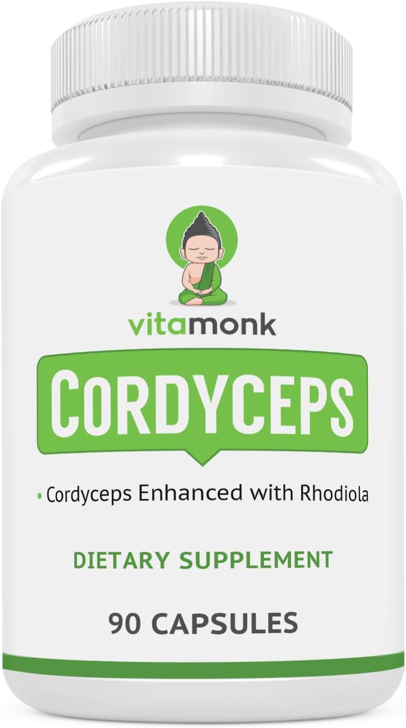 Cordyceps Mushroom Capsules with Rhodiola - 2000mg of Cordyceps Extract and Rhodiola for Energy, Stress Relief, Performance - Non-GMO Formula