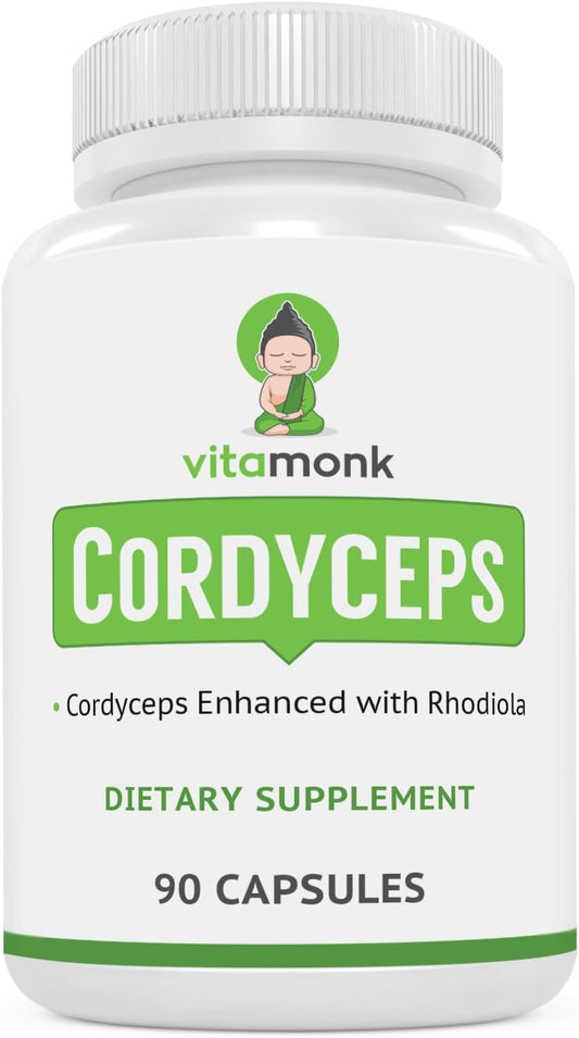 Cordyceps Mushroom Capsules with Rhodiola - 2000mg of Cordyceps Extract and Rhodiola for Energy, Stress Relief, Performance - Non-GMO Formula