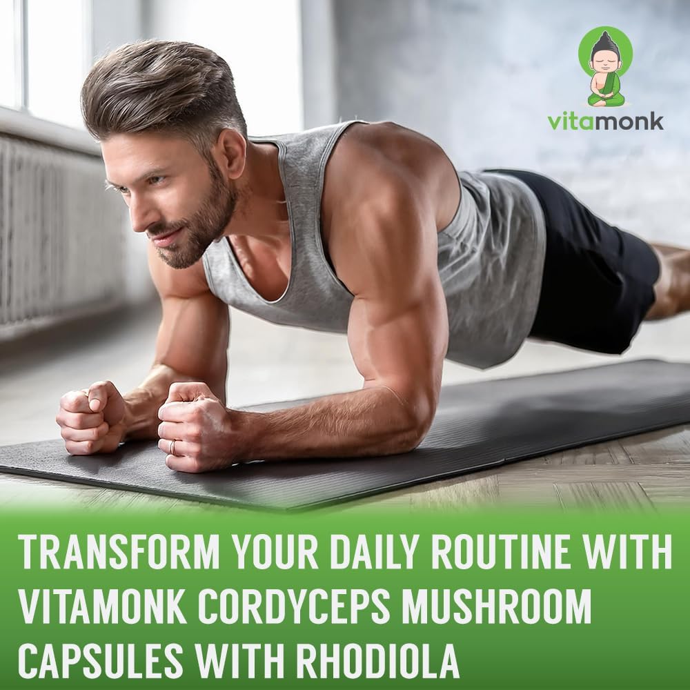 Cordyceps Mushroom Capsules with Rhodiola - 2000mg of Cordyceps Extract and Rhodiola for Energy, Stress Relief, Performance - Non-GMO Formula