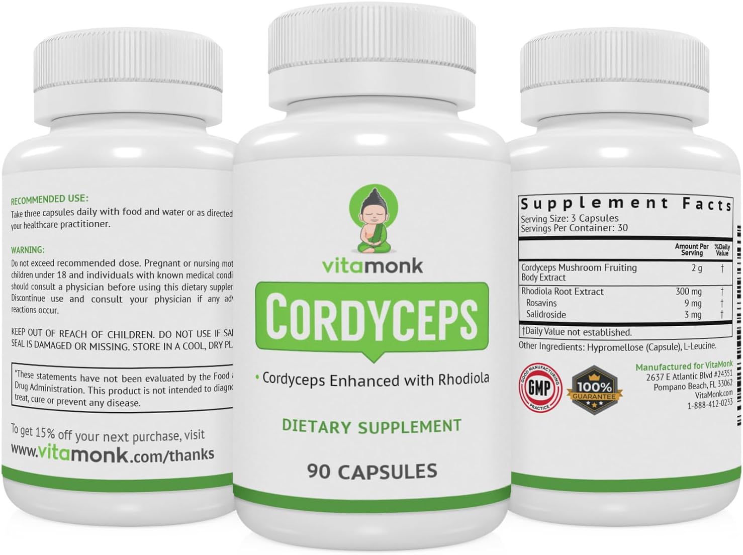 Cordyceps Mushroom Capsules with Rhodiola - 2000mg of Cordyceps Extract and Rhodiola for Energy, Stress Relief, Performance - Non-GMO Formula