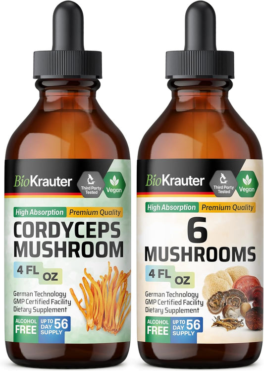 Cordyceps Mushroom Tincture and 6-Mushroom Blend Tincture - 4 Fl. Oz. Each