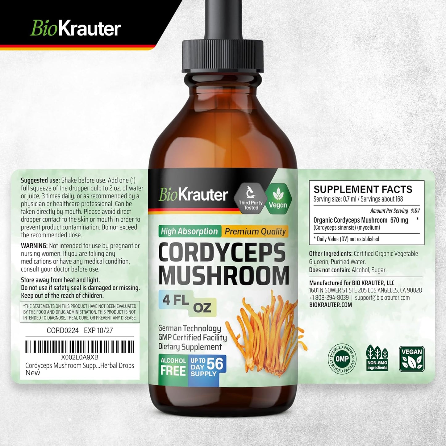 Cordyceps Mushroom Tincture and 6-Mushroom Blend Tincture - 4 Fl. Oz. Each