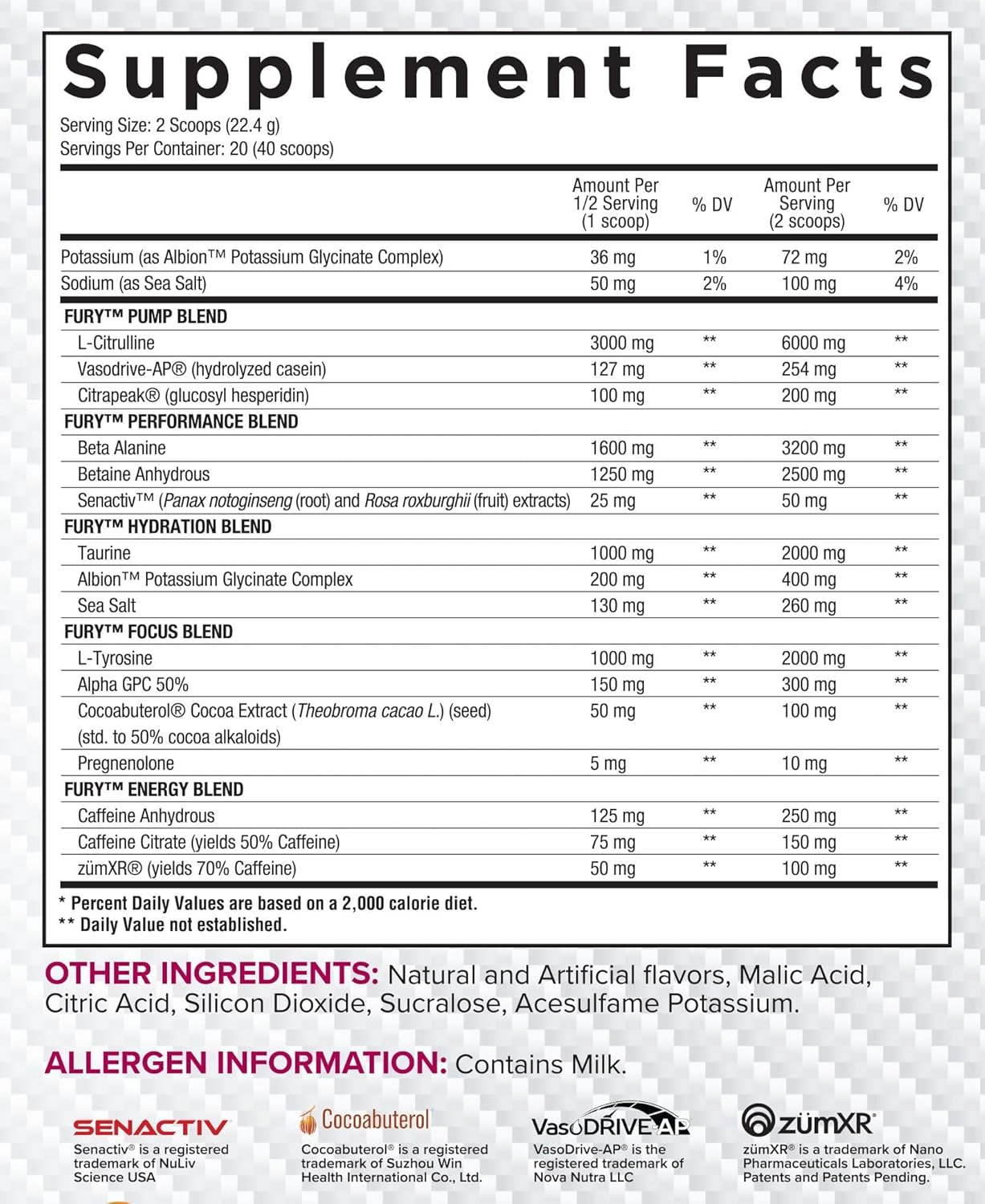 Core Nutritionals Fury V2 Black Lightning Pre-Workout Powder with Zum-XR® Caffeine for Enhanced Gym Performance (40 Scoops)