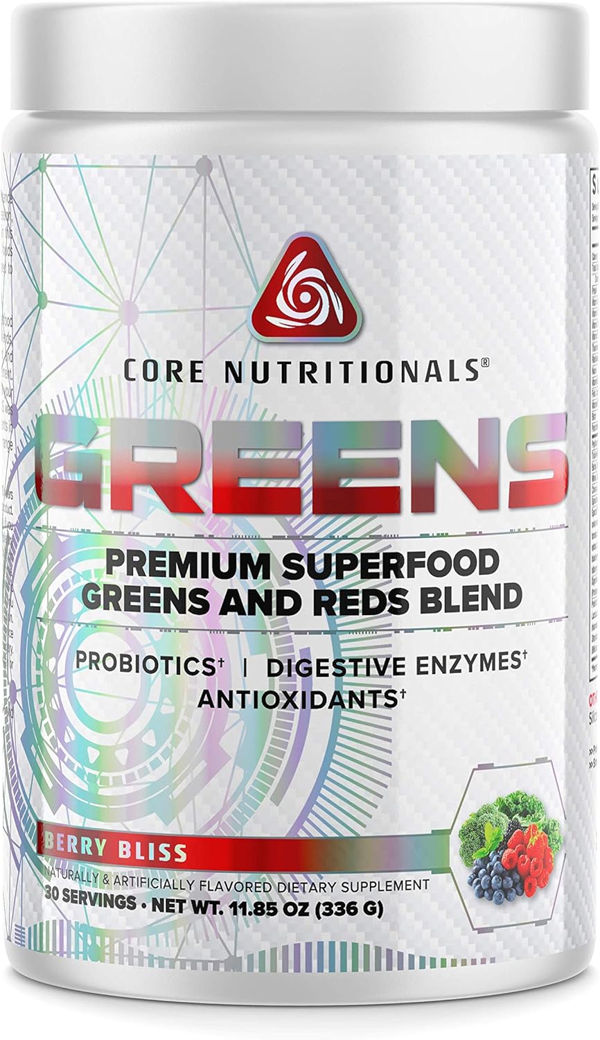 Core Nutritionals Greens Platinum: Superfood Greens and Reds Blend with 5 Billion CFU Probiotic for Digestion - Berry Flavor, 30 Servings