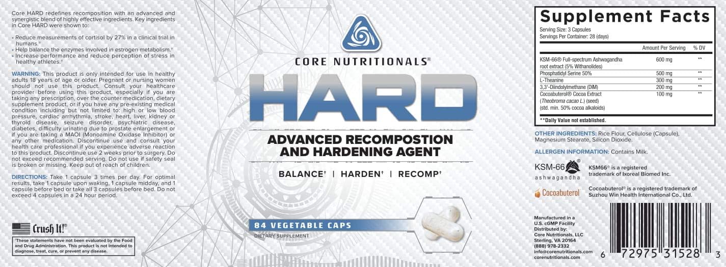 Core Nutritionals Platinum Hard Capsules: Advanced Recomposition & Hardening Agent, Cortisol & Hormonal Support (84 Count)
