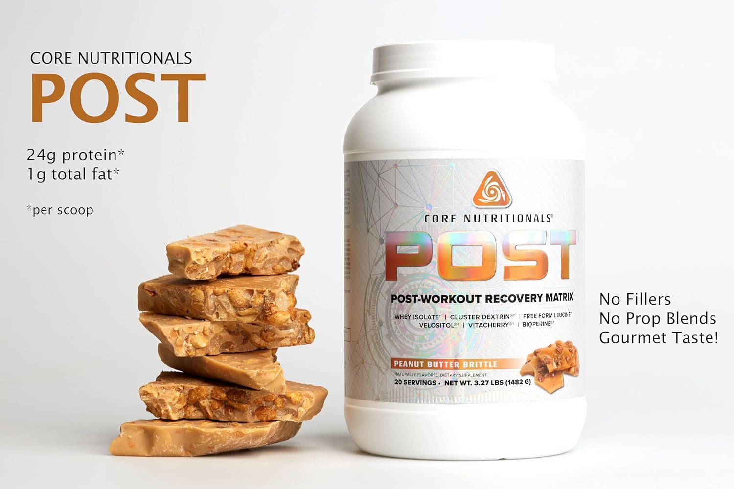 Core Nutritionals Post-Workout Recovery Matrix - Cyclic Dextrin & Velositol for Protein Absorption - 20 Servings Peanut Butter Brittle