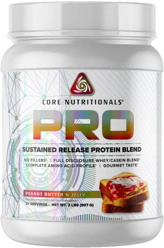 Core Nutritionals Pro Sustained Release Protein Blend with Digestive Enzyme Blend, 25G Protein, 2G Carb, 27 Servings - Peanut Butter and Jelly Flavor