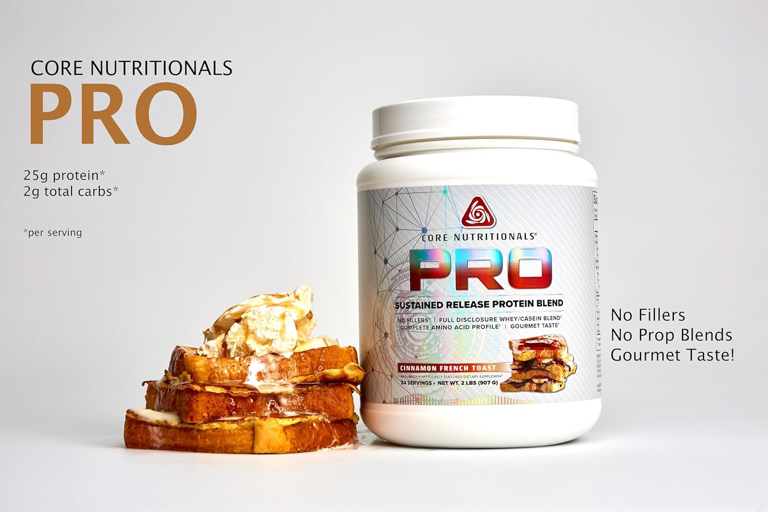 Core Nutritionals Pro Sustained Release Protein Blend with Digestive Enzyme Blend, 25G Protein, 2G Carb, 27 Servings - Peanut Butter and Jelly Flavor