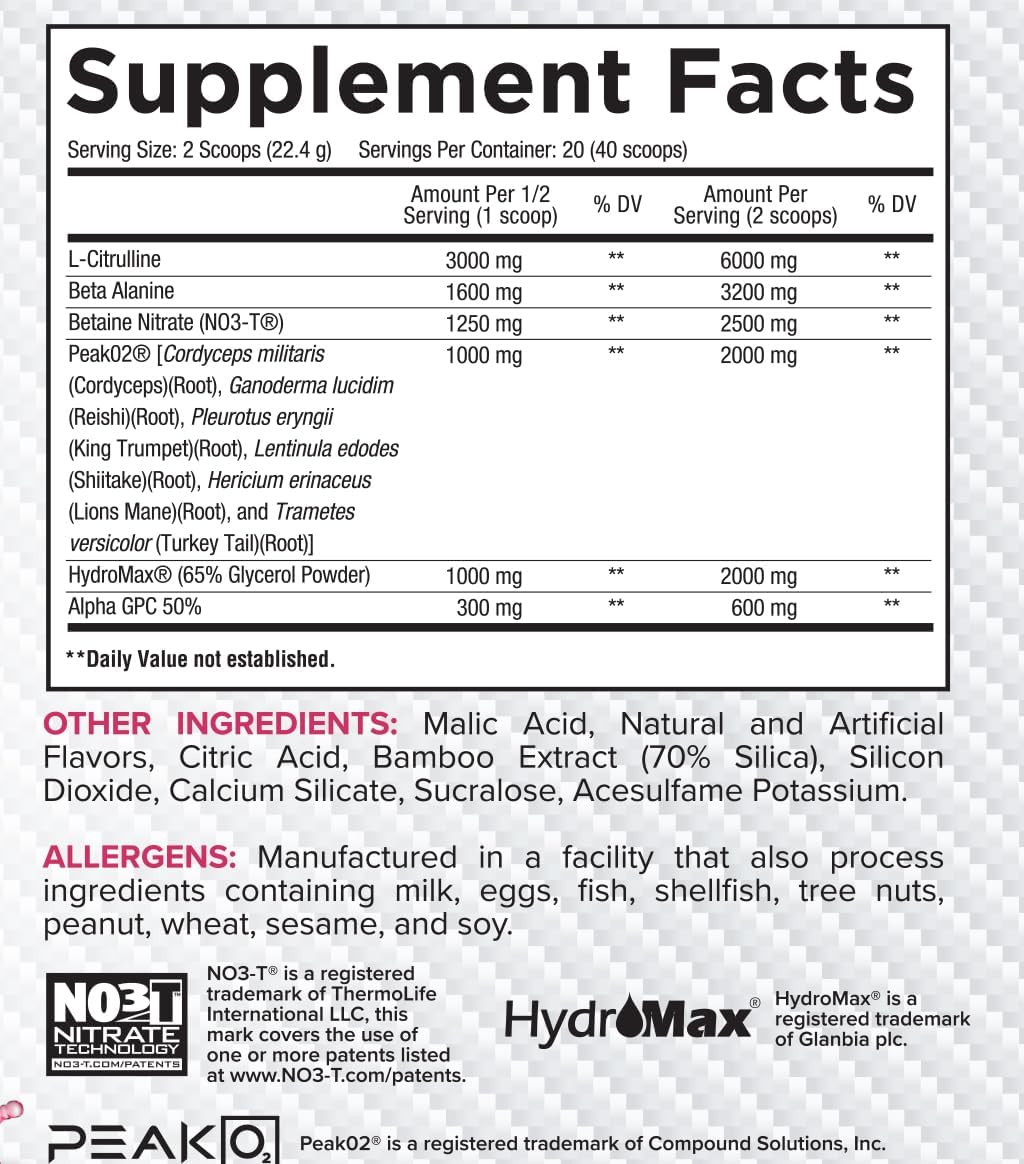 Core Nutritionals Pump Full-Spectrum Non-Stimulant Pre-Workout Supplement - Enhanced with N03T Nitrate, Peak02, Alpha GPC - Watermelon Grape Flavor - Boosts Pump, Strength, Performance - 20 Servings