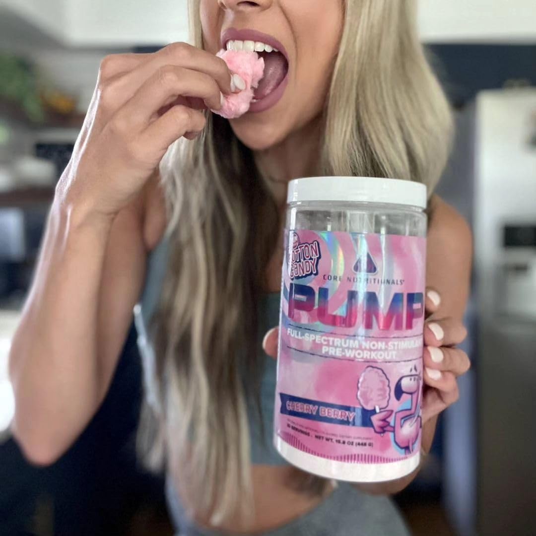 Core Nutritionals Pump Full-Spectrum Non-Stimulant Pre-Workout - 20 Servings (Fun Sweets Cotton Candy™ Cherry Berry) for Maximum Pump, Strength, and Performance