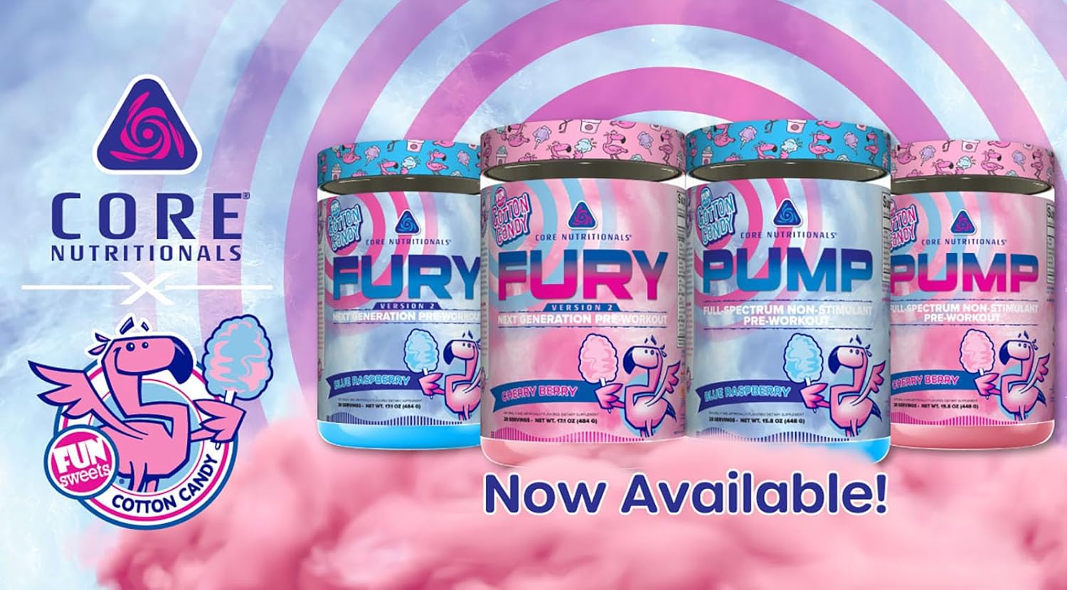 Core Nutritionals Pump Full-Spectrum Non-Stimulant Pre-Workout - 20 Servings (Fun Sweets Cotton Candy™ Cherry Berry) for Maximum Pump, Strength, and Performance