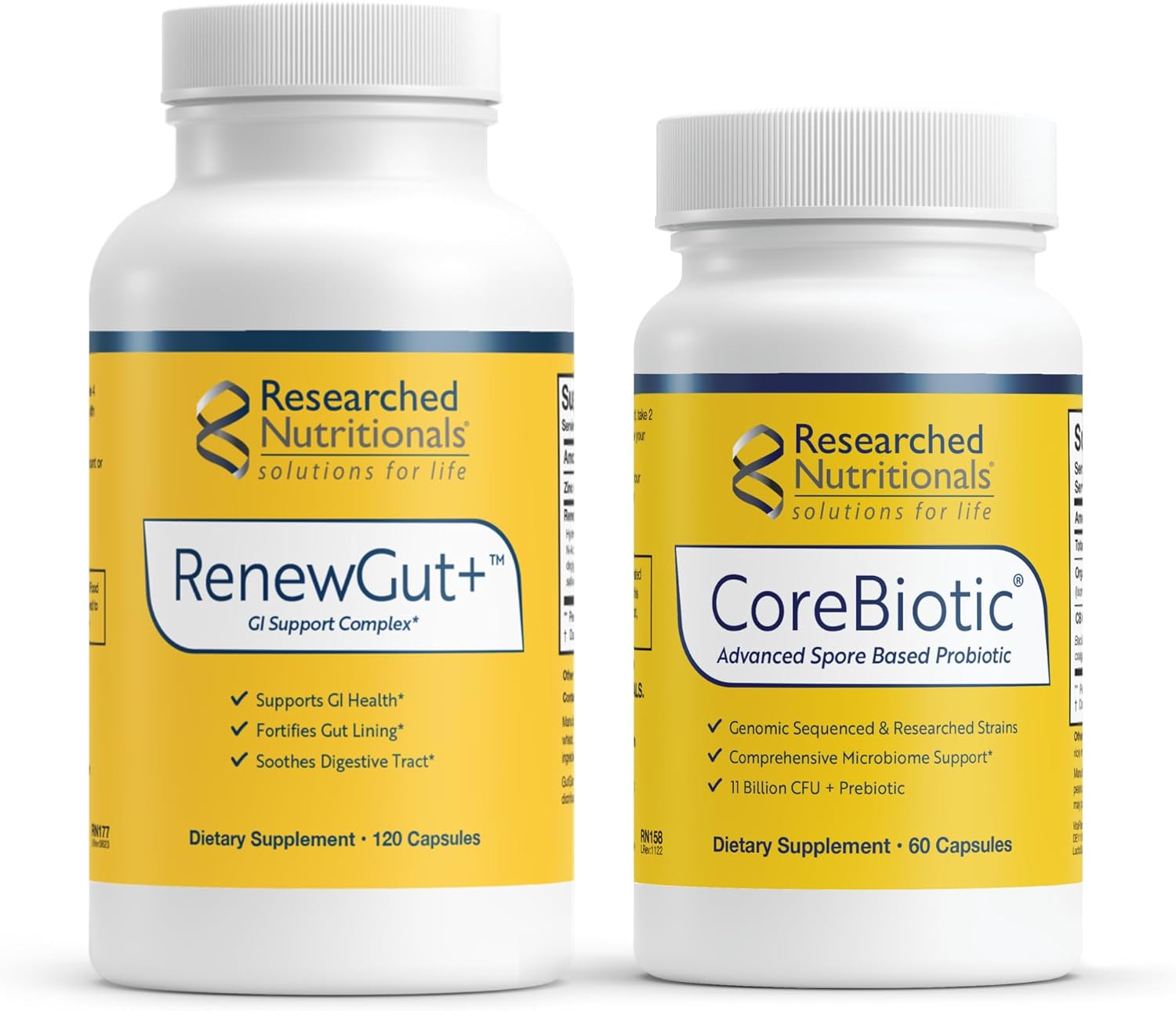 CoreBiotic Spore Probiotic & RenewGut+ GI Complex Bundle for Gut Health - Supports Digestive Health, Healthy Histamine Levels, and Gut Lining - 60 Capsules & 120 Capsules