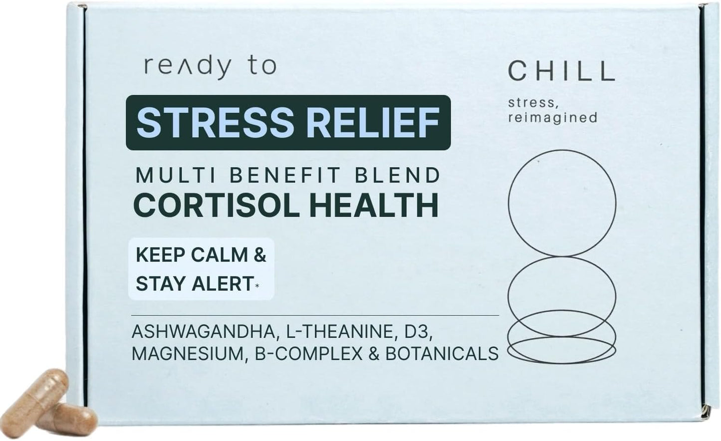 Cortisol Health & Anti-Aging Supplements Set with Ashwagandha, Hyaluronic Acid, Biotin, Antioxidants - Calm, Skin, Hair Support