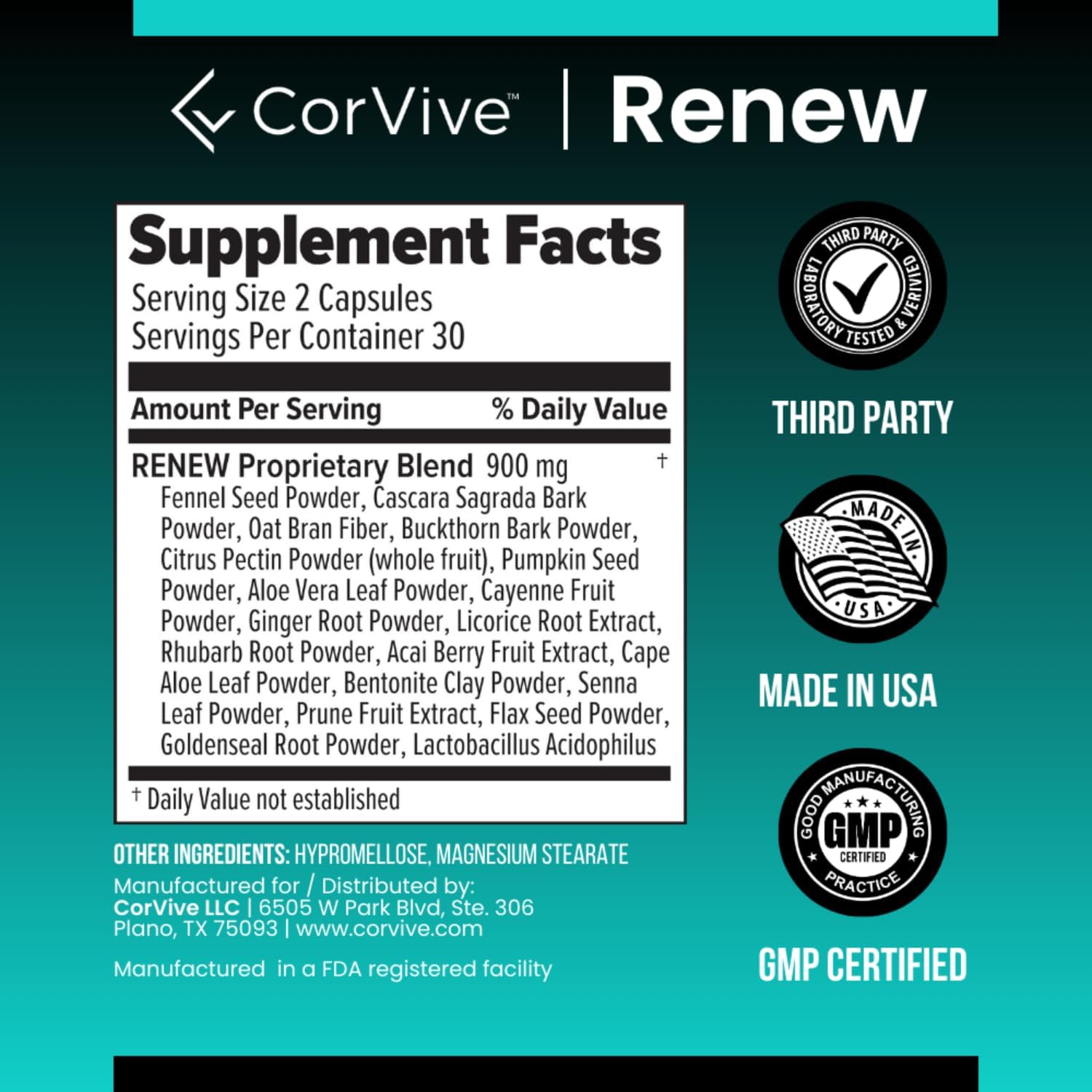 CorVive Renew Cleanse Supplement - 30 Servings, 60 Capsules, Unflavored Formula for Detox and Cleanse