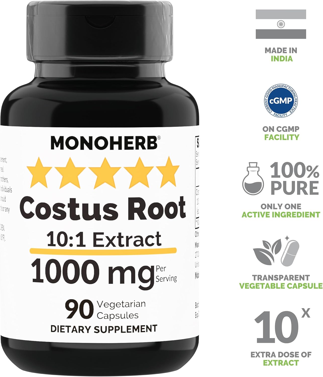 Costus Root Extract Capsules - 1000mg, 90 Count, Vegetarian Formula by MONOHERB