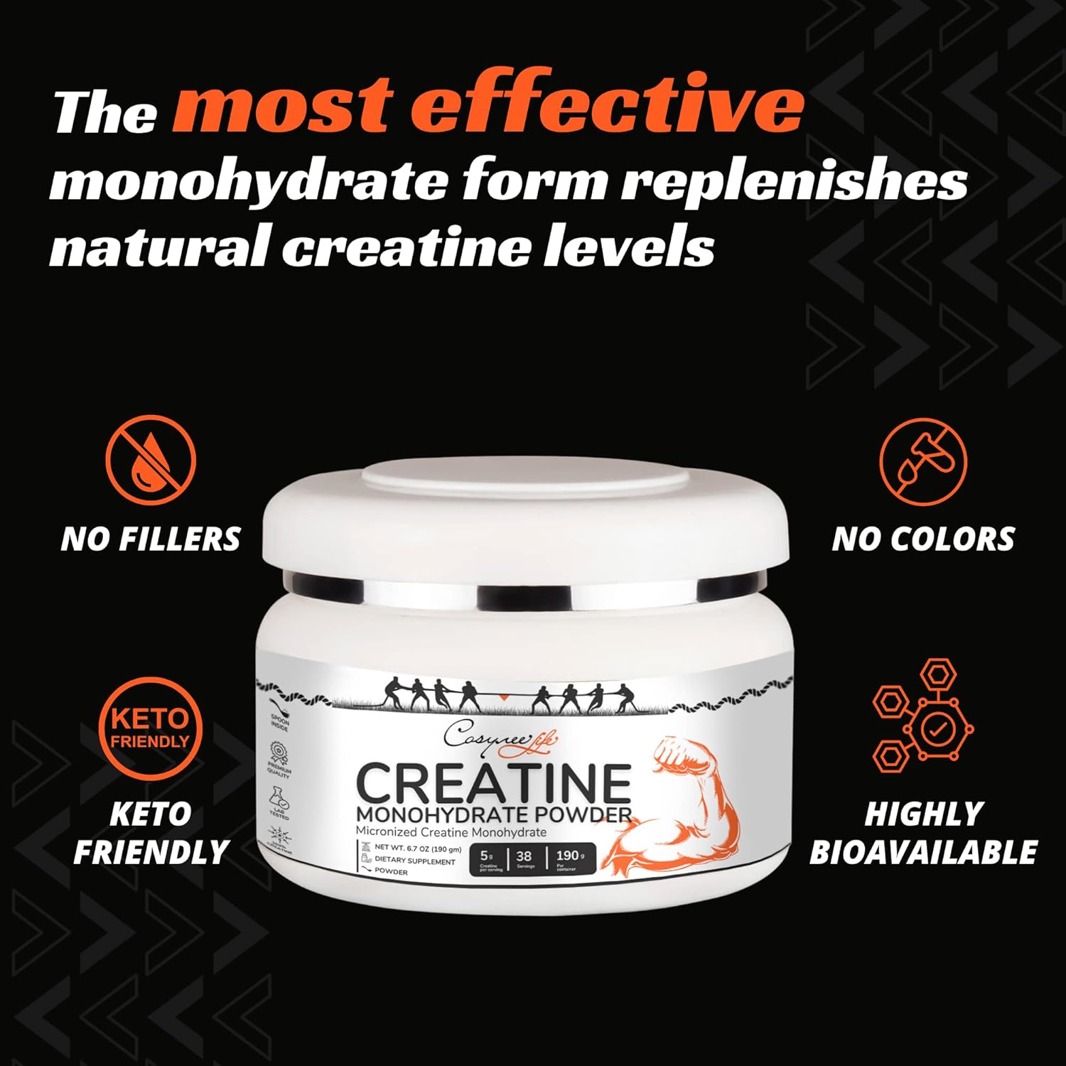 cosynee Micronized Creatine Monohydrate Powder - 6.7oz (190g) Jar