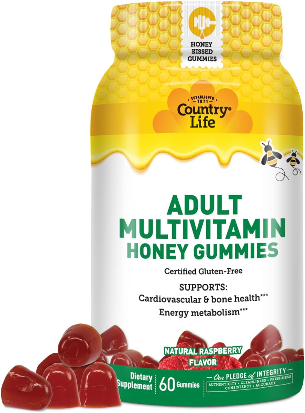 Country Life Adult Multivitamin Honey Gummies - Non-GMO, Gluten Free, Vegetarian Friendly