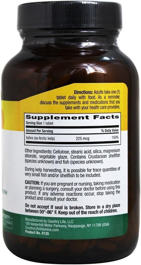 Country Life Arctic Kelp 300 Tablets - Natural Source of Iodine for Thyroid Support