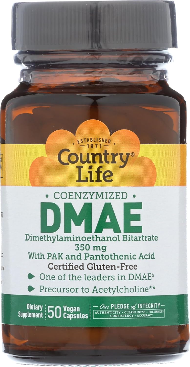 Country Life Coenzymed DMAE Capsules - 350mg with PAK and Pantothenic Acid - 50 Vegan Capsules