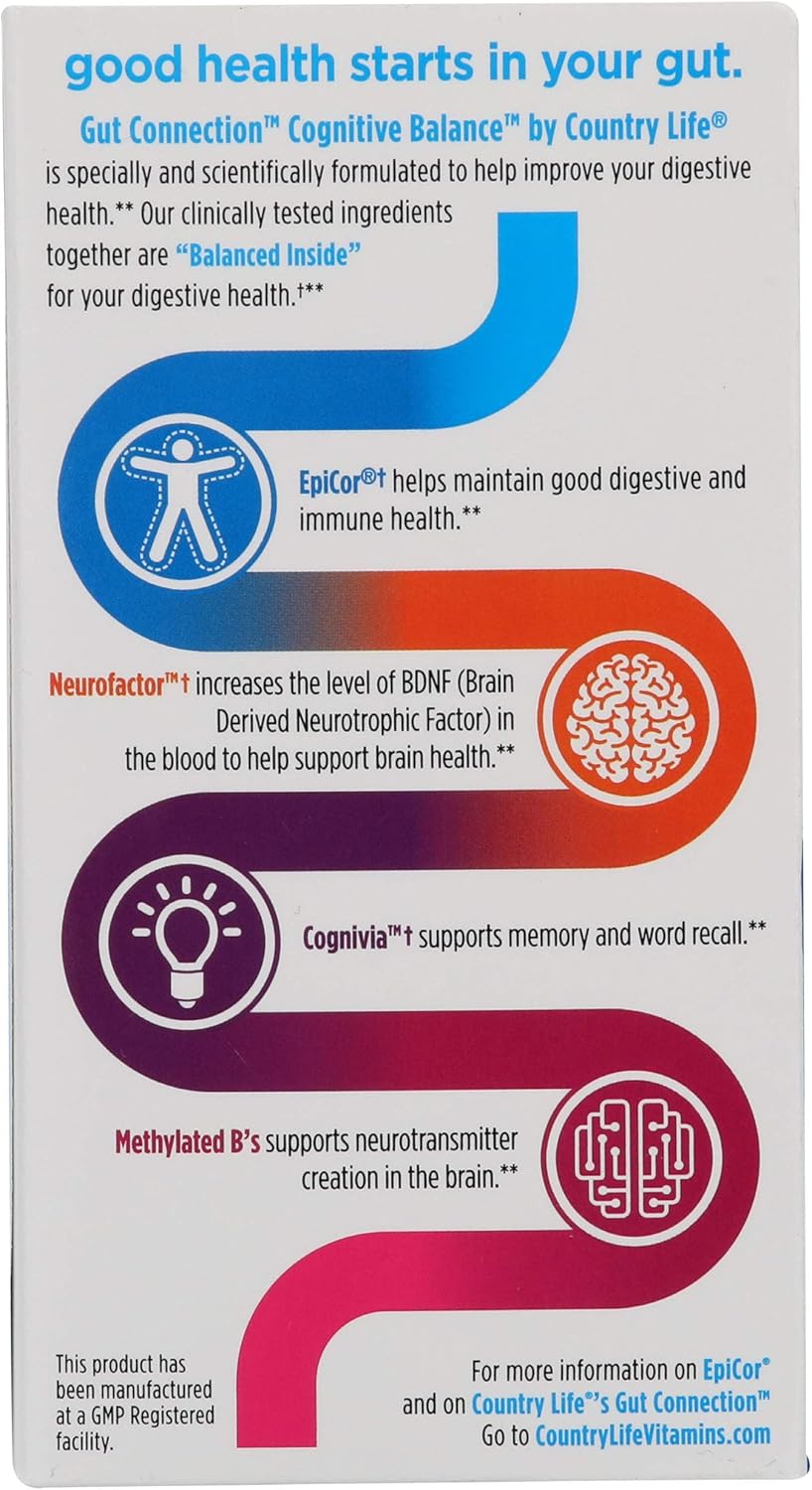 Country Life Cognitive Gut Connection Supplement, 60 Count Bottle