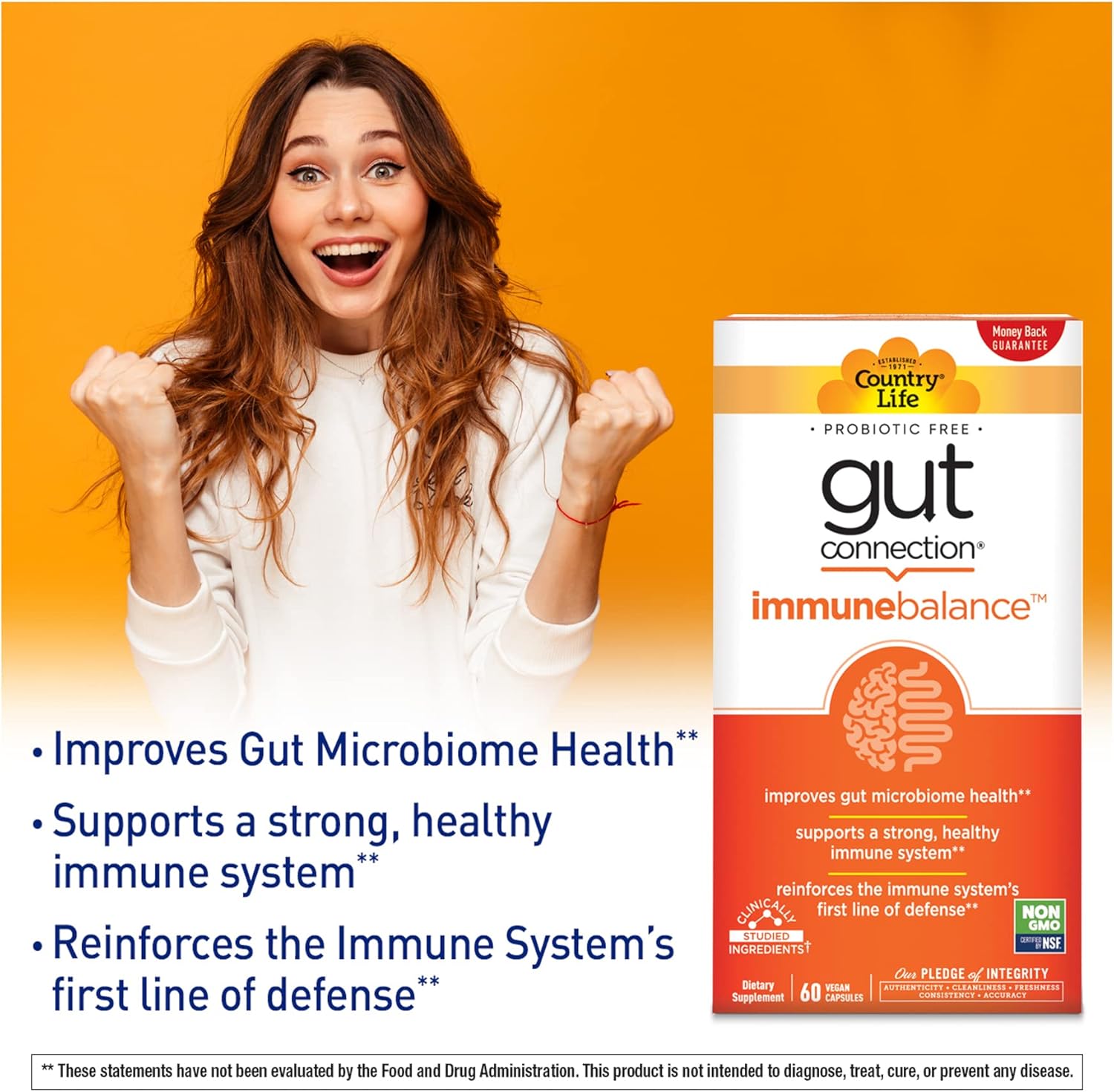 Country Life Gut Connection Immune Balance: 60 Vegan Capsules, Gluten-Free, Vegan, Non-GMO