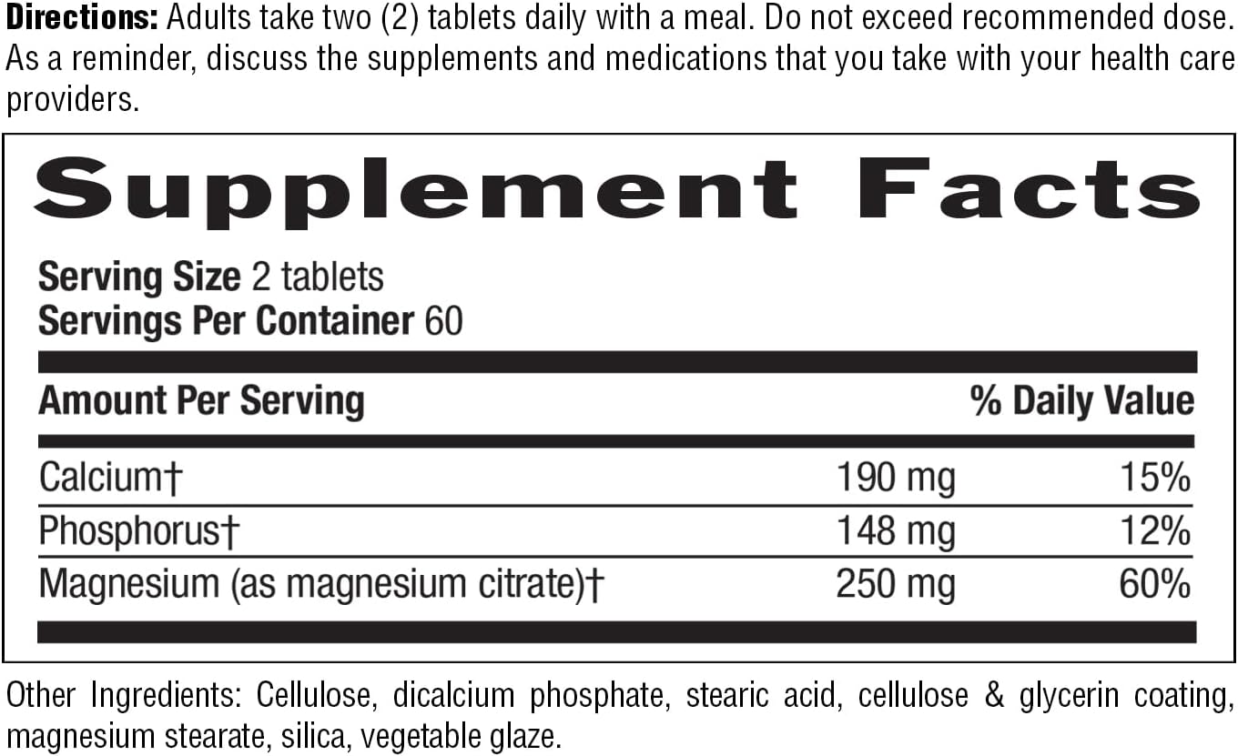 Country Life Magnesium Citrate Supplement - 120 Tablets, 250mg Magnesium Complex for Muscle, Nerve Function, Heart Rhythm, Immune System & Energy