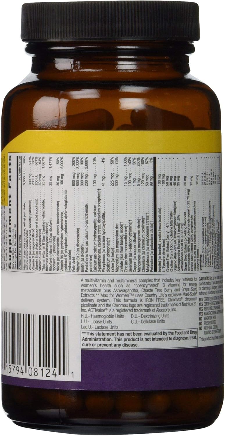 Country Life Max for Women - Iron-Free Multivitamin & Mineral Complex - 120 Vegan Capsules