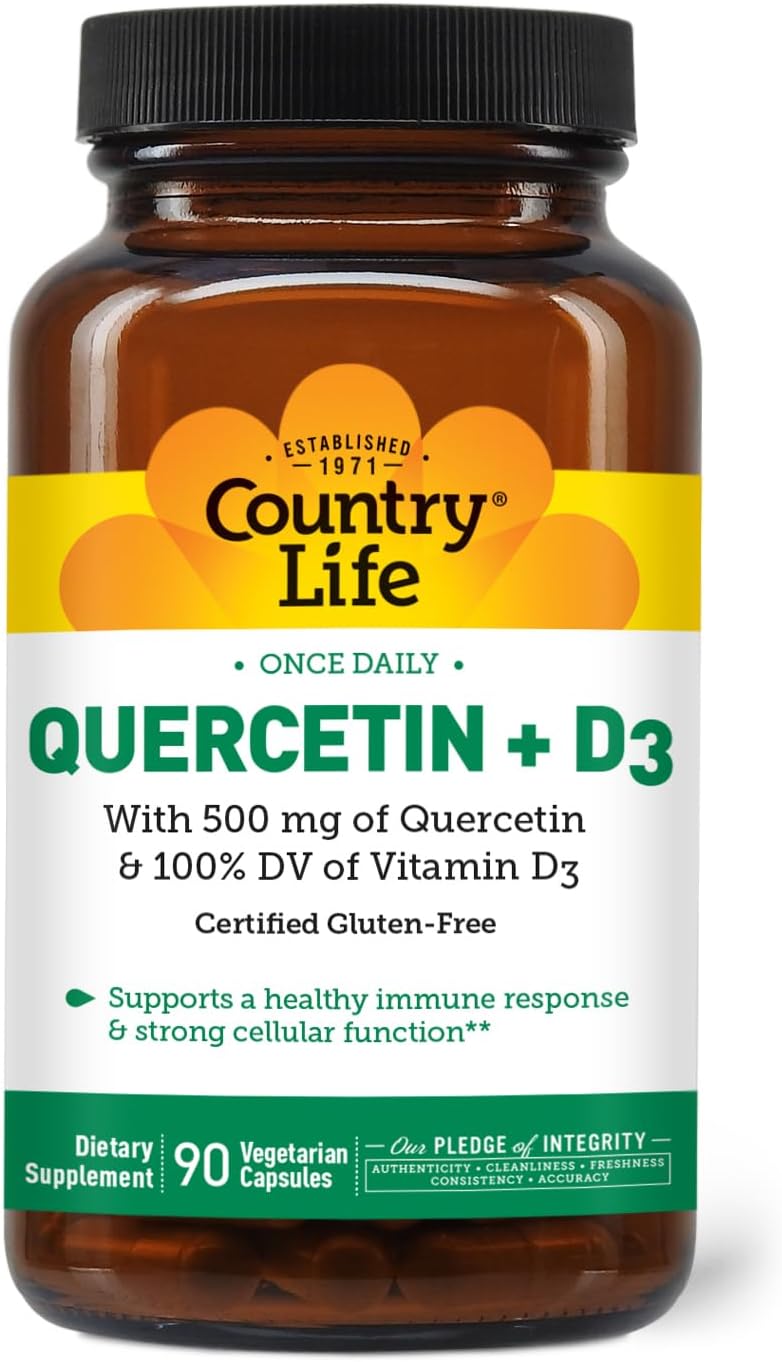 Country Life Quercetin 500mg Capsules with Vitamin D3 800 IU - Immune Support Supplement for Adults - 90 Capsules for Daily Immune Boosters
