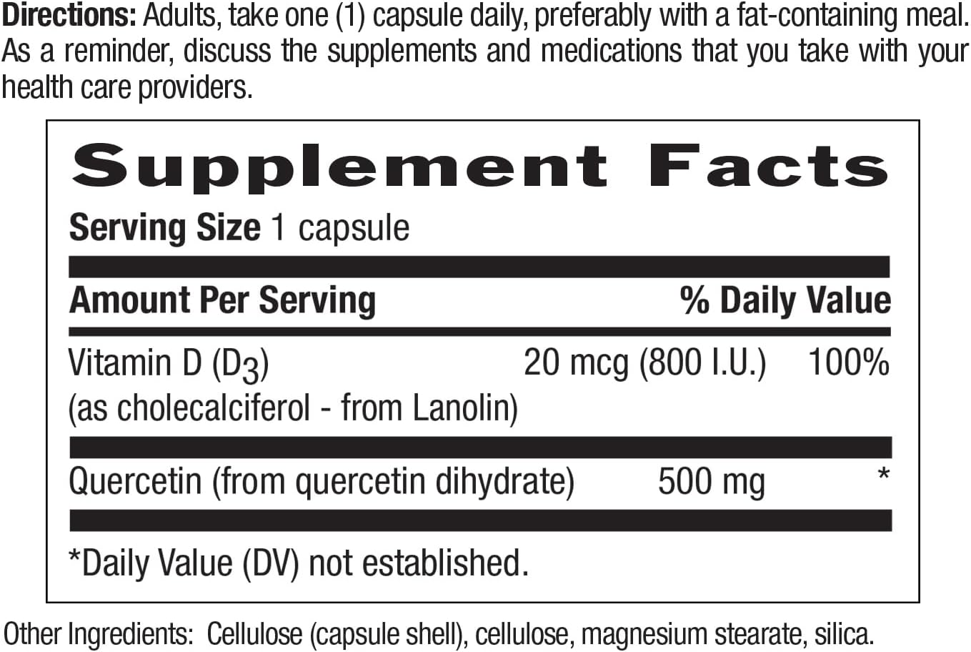 Country Life Quercetin 500mg Capsules with Vitamin D3 800 IU - Immune Support Supplement for Adults - 90 Capsules for Daily Immune Boosters