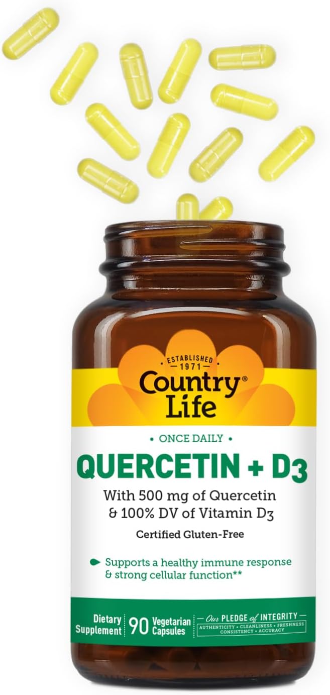 Country Life Quercetin 500mg Capsules with Vitamin D3 800 IU - Immune Support Supplement for Adults - 90 Capsules for Daily Immune Boosters