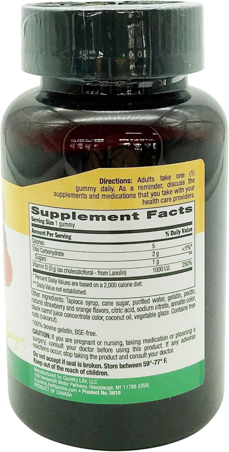 COUNTRY LIFE Strawberry & Orange Vitamin D3 Gummies - 60 Count