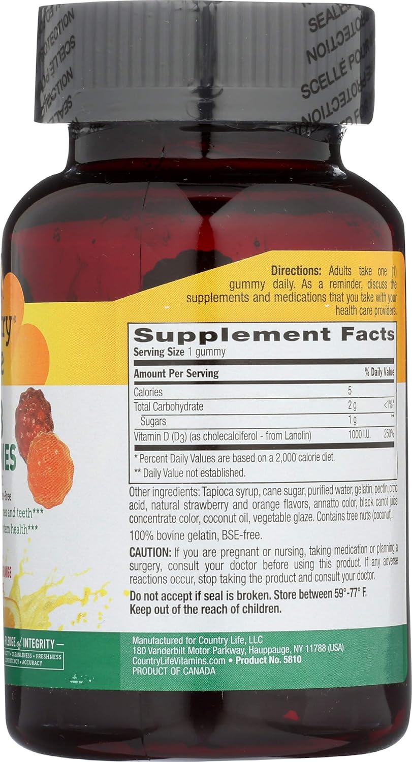 COUNTRY LIFE Strawberry & Orange Vitamin D3 Gummies - 60 Count