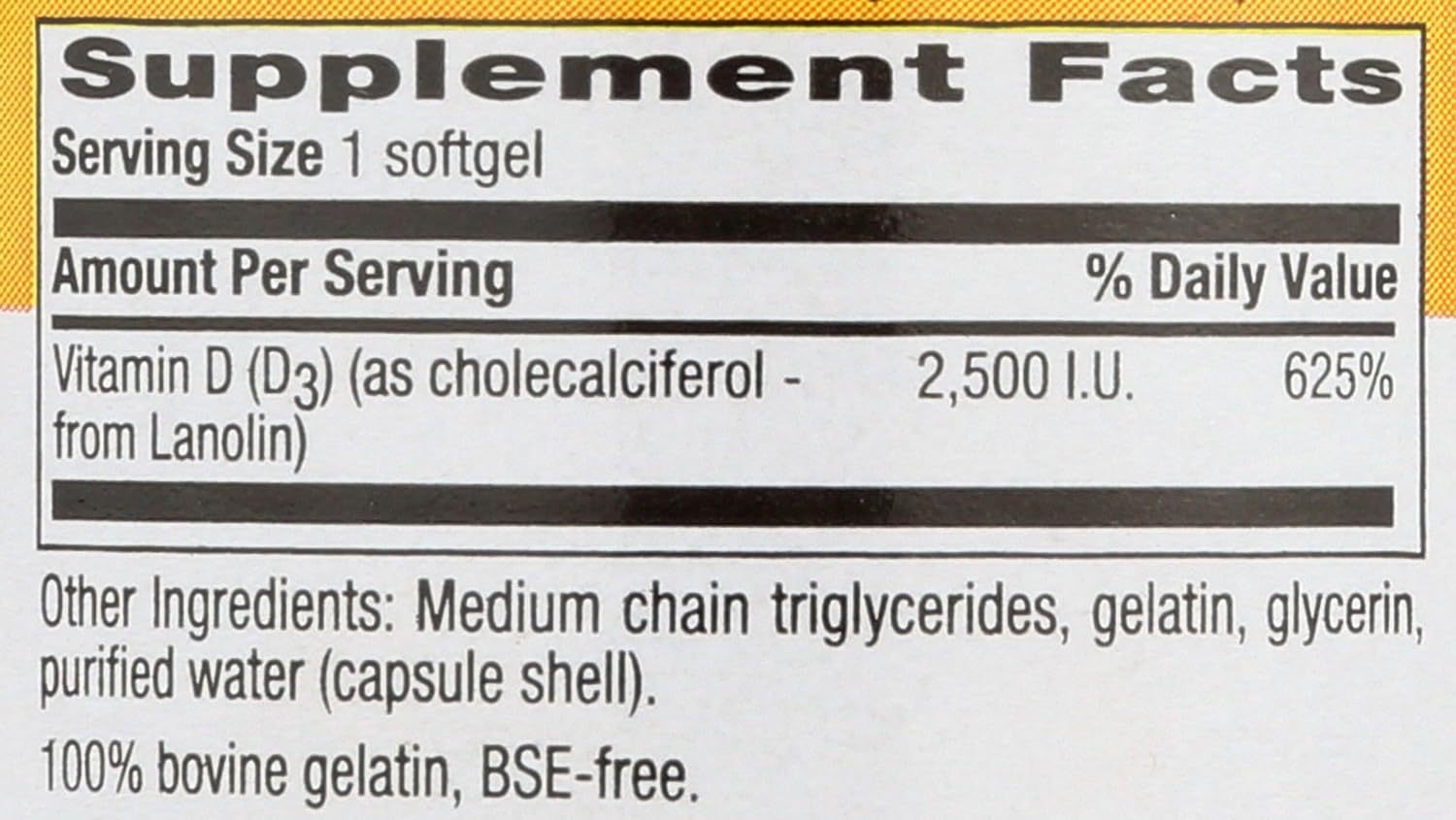 Country Life Vitamin D3 Dietary Supplement - 2500 I.U. - Gluten-Free - 60 Softgels