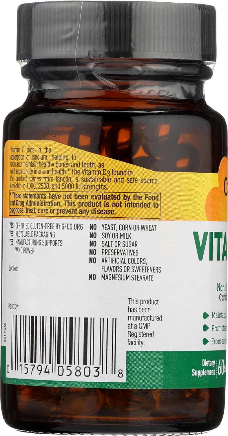 Country Life Vitamin D3 Dietary Supplement - 2500 I.U. - Gluten-Free - 60 Softgels
