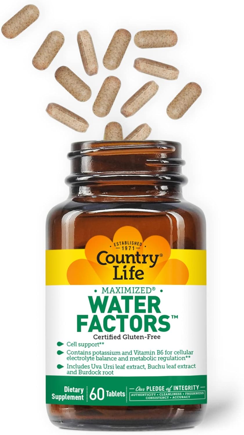 Country Life Water Factors Tablets with Potassium and B6 for Electrolyte Balance - 60 Count