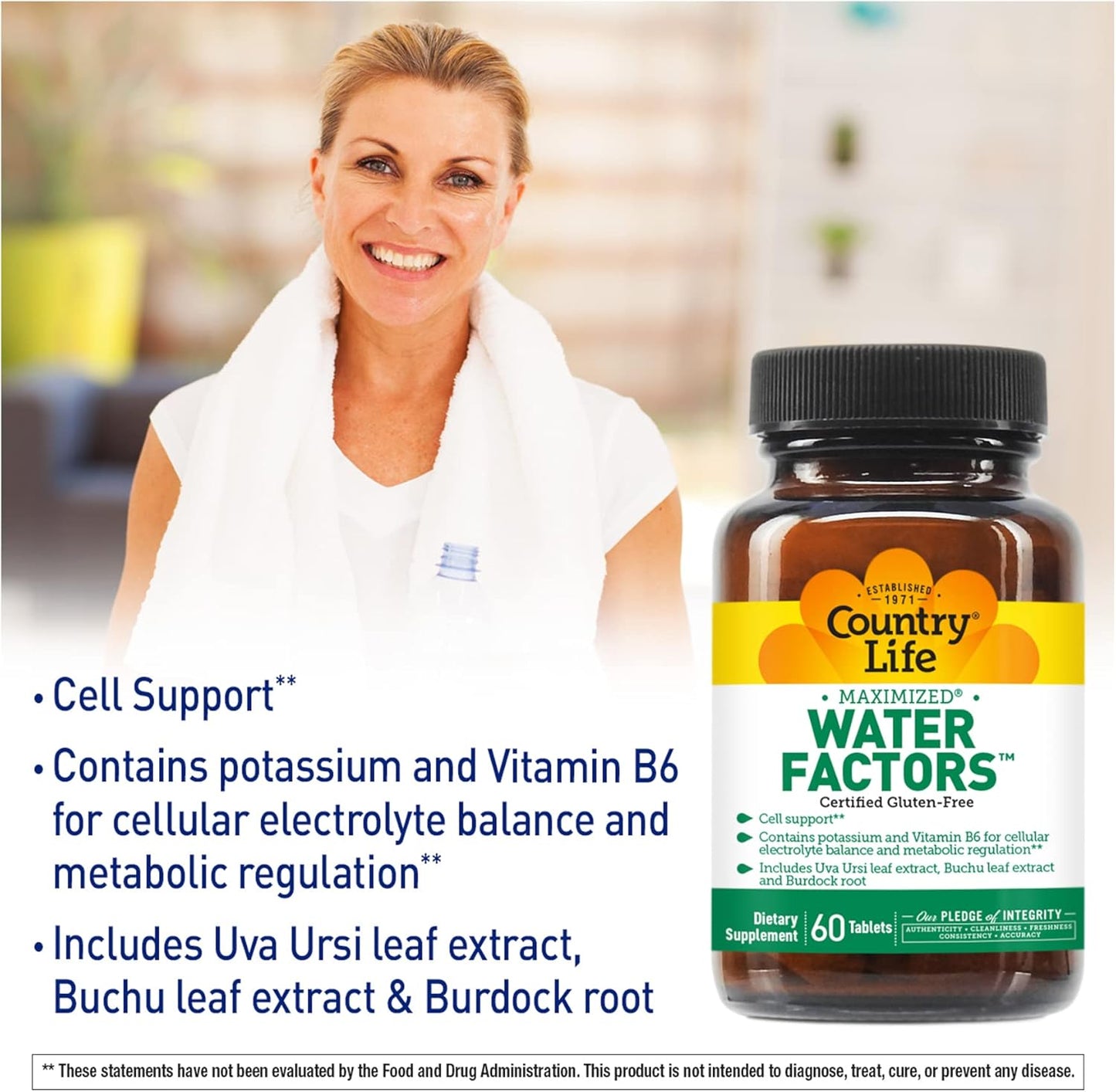 Country Life Water Factors Tablets with Potassium and B6 for Electrolyte Balance - 60 Count