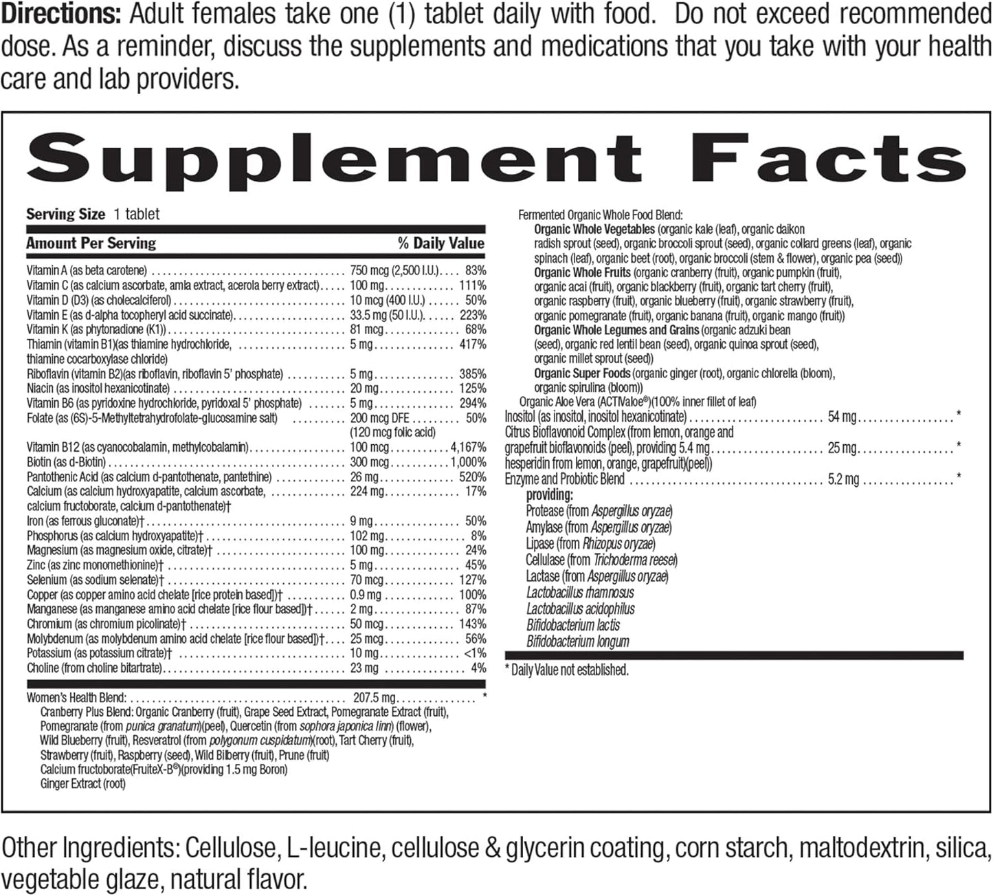 Country Life Women's Core 1 Daily Multivitamin with Iron, Cranberry, Probiotics, and Digestive Enzymes - Gluten-Free Energy and Immune Support Supplement, 60 Tablets