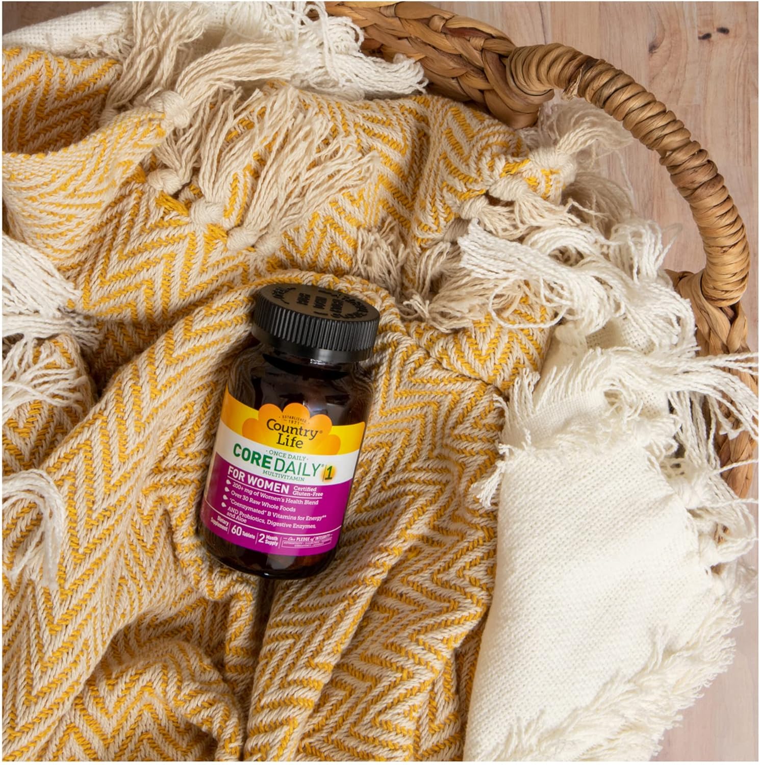 Country Life Women's Core 1 Daily Multivitamin with Iron, Cranberry, Probiotics, and Digestive Enzymes - Gluten-Free Energy and Immune Support Supplement, 60 Tablets