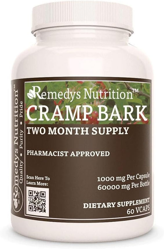 Cramp Bark Herbal Dietary Supplement - 1,000 mg, 60 Vegan Capsules - Non-GMO, Gluten-Free, Dairy-Free - Two Month Supply