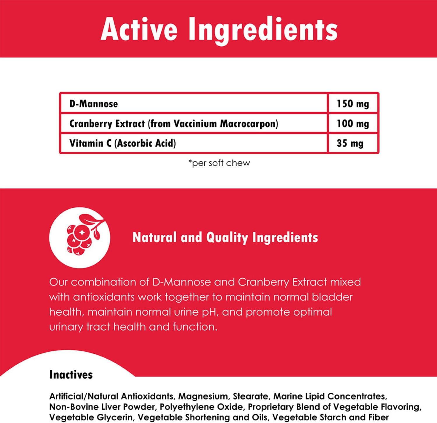 Cranberry D-Mannose Urinary Tract Support Supplement for Cats and Dogs - Bladder and UTI Treatment - 120 Soft Chews - Made in USA