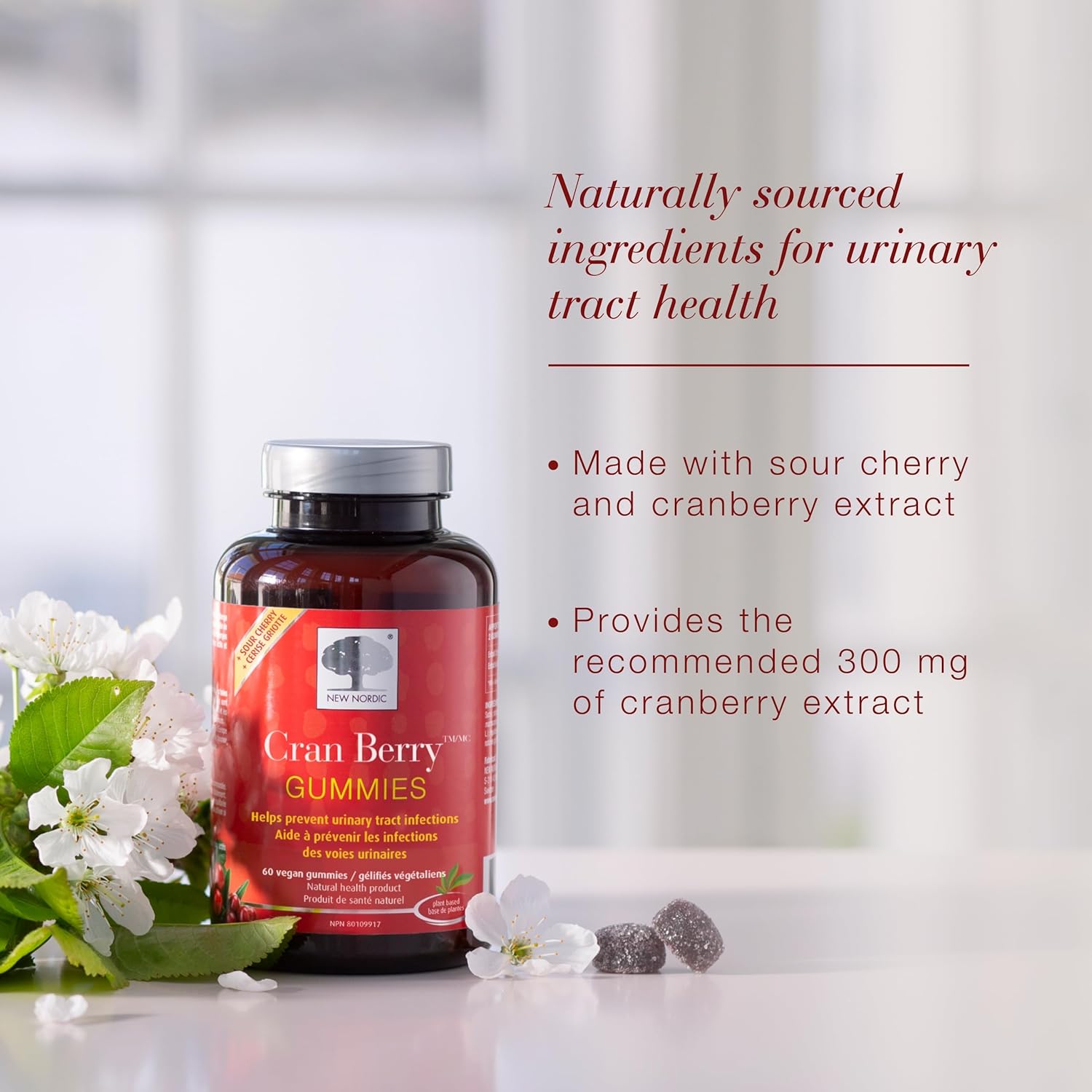 Cranberry Gummies for Women - Urinary Tract Support with Cran Berry & Sour Cherry - 60 Count