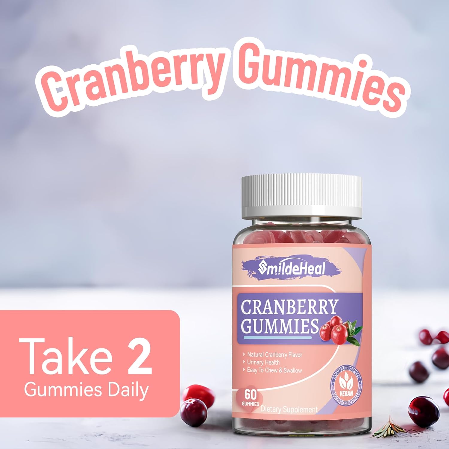 Cranberry Gummies for Women with D-Mannose 250mg, Probiotic Supplement for Urinary Tract Health, Cranberry Flavor, 60 Count (Pack of 2)