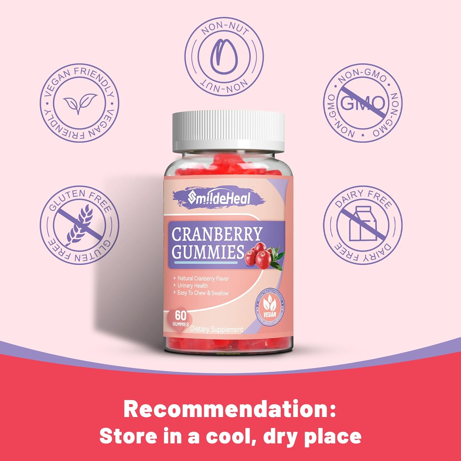 Cranberry Gummies for Women with D-Mannose 250mg, Probiotic Supplement for Urinary Tract Health, Cranberry Flavor, 60 Count (Pack of 2)